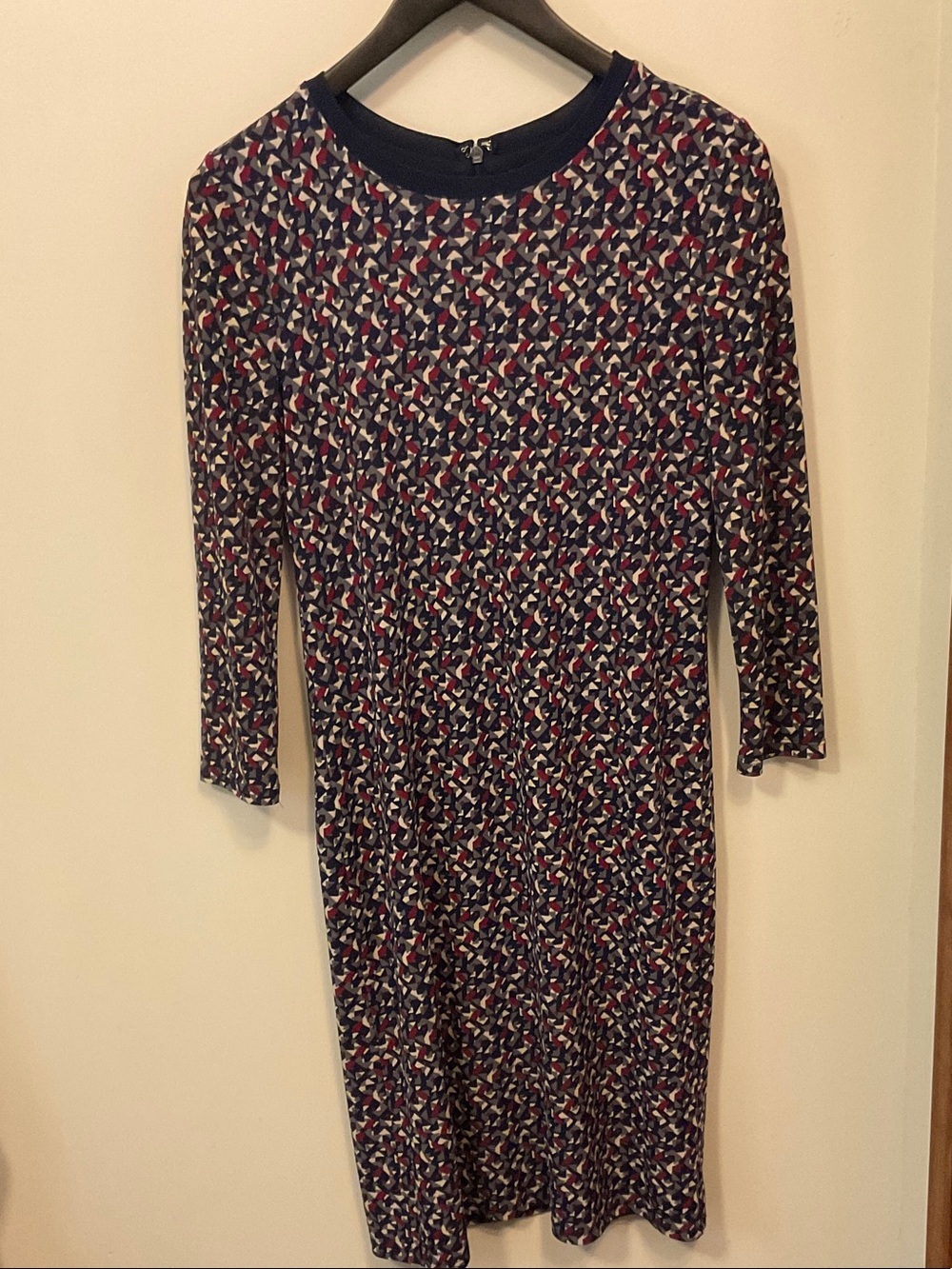 Ralph Lauren Navy Multicolor Geometric Long-Sleeve Midi Dress
